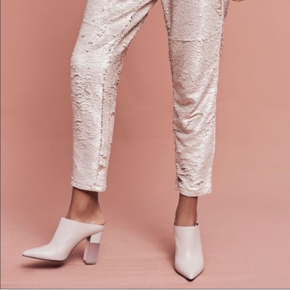 NWT ANTHROPOLOGIE "Hei Hei" Cream & Gold Sequin Joggers - Picture 3 of 3